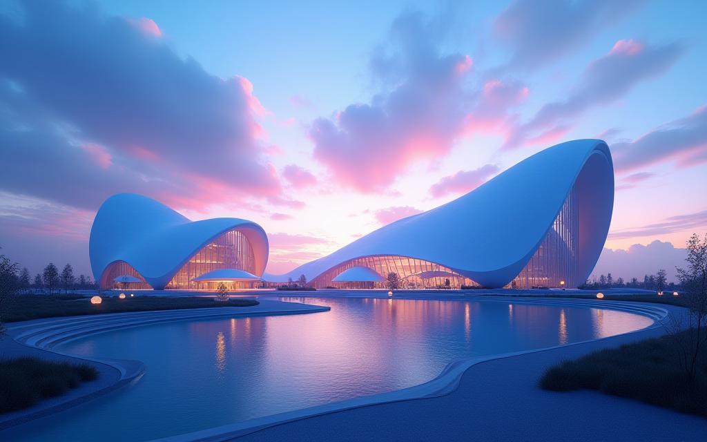 Stylized image of the EXPO 2025 Osaka venue or concept art, featuring modern architecture under a vibrant sky.