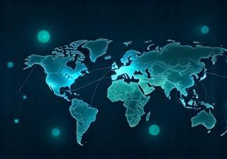 Image representing global logistics and support services with abstract lines connecting different locations.